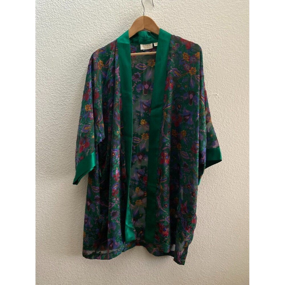 VTG Victoria's Secret One Size Green Paisley Print Semi Sheer Robe Kimono OS